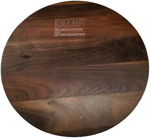 15" Round M-Small Black Walnut Wood Ottoman Tray with Handle