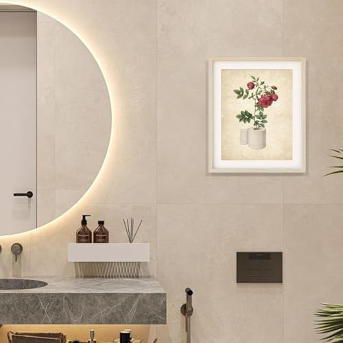 SWITHOM Funny Bathroom Wall Art, Vintage Botanical Red Rose Flower Art Print, 8x10 Inch Unframed Toilet Paper Poster, Shimmer Paper School Art for Restroom Guest Room Decor, Humor Housewarming Gift for Women & Friends
