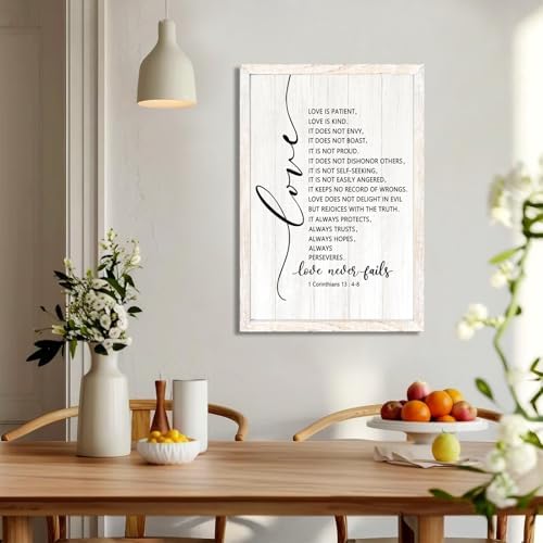 Love is Patient Love is Kind Framed Wall Art, 11''×16'' Positive Narrow Religious Christian Saying Sign for God Jesus Christ Prayer, Vintage Holy Inspirational Catholic Scripture Decor
