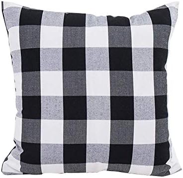 HOPLEE Black Throw Pillow Covers Farmhouse Black and White Pillow Covers Buffalo Plaid Stripe and Gingham Design Set of 4