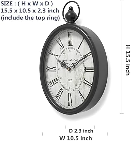 Menterry Large Oval Retro Wall Clock, Rustic Vintage Style, Antique Black