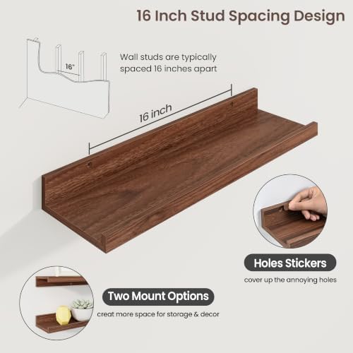 Axeman 20 Inch Floating Shelves, Walnut Picture Ledge Shelf Set of 3