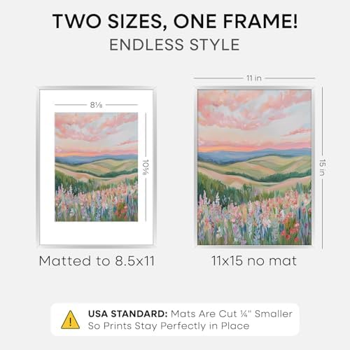 Homeforia 11x15 Silver Picture Frame, High-End Metal, 8.5x11 Mat, Glass