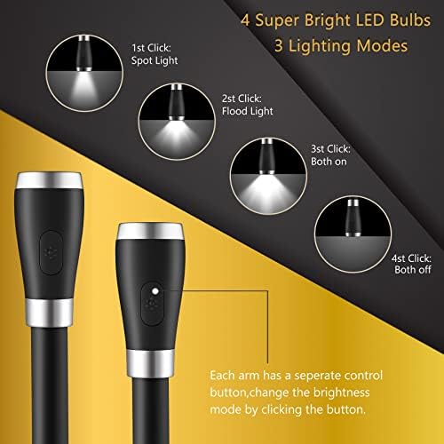 Neck Book Light LED Reading Lamp USB Rechargeable, Hands Free, 4 LED Bulbs, 4 Adjustable Brightness, for Reading in Bed or Reading in Car Lamp (Pink) (Black)