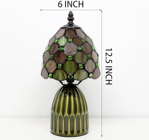Tiffany Stained Glass Mushroom Table Lamp 12.5 Inch -Amber Pearl