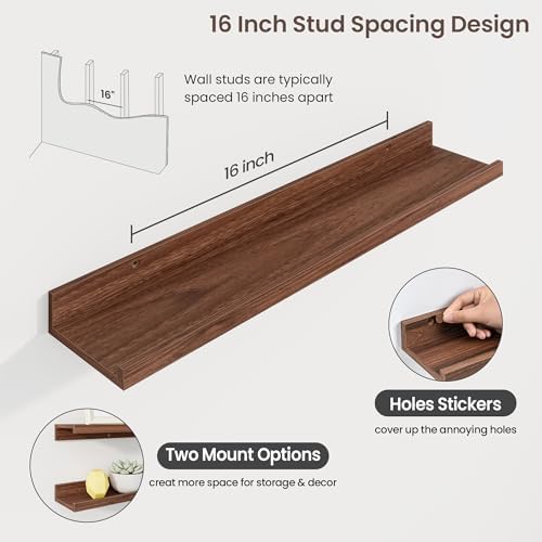 Axeman 30 Inch Floating Shelves, Walnut Picture Ledge Shelf Set of 3