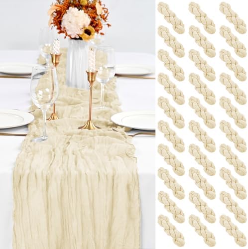 30 Pack Ivory Table Runner 10Ft Cheesecloth Table Runner Boho Gauze Table Runners Romantic Long Sheer Fabric Cream Table Runners for Wedding Party Bridal Shower