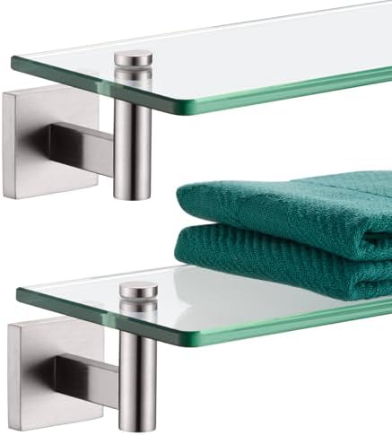 KOKOSIRI Floating Shelf Bathroom Wall Mount Shelves 16-Inch for Bedroom Living Room Kitchen Hanging Rack Brushed Stainless Steel 2 Pack B1105BR-L16-P2