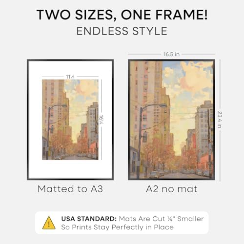 Homeforia A2 Black Picture Frame, High-End Metal, A3 Mat, Glass