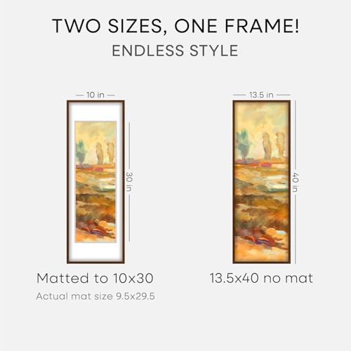 Homeforia 13.5x40 Brown Oak Picture Frame, High-End Wood, 10x30 Mat, Glass