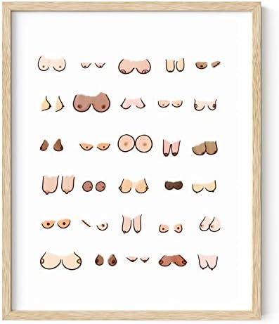 HAUS AND HUES Funny Bathroom Wall Art – Boobs Poster, Witty Restroom Prints, Humorous Washroom Artwork, Fun Wall Accent (16x20, Beige Frame)