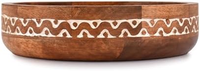 Samhita Mango Wood Round White Decorative Bowls for Rustic Home Decor Table Centerpieces Home Party Wedding Décor (10" x 10" x 2.5")