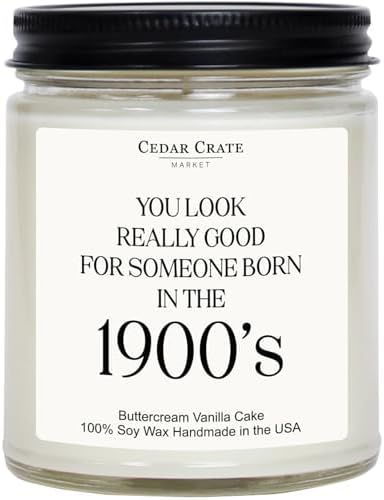 Cedar Crate Market - Funny Birthday Candle - Born in the 1900's, Funny Birthday Gift, Buttercream Vanilla Cake Scented Candle, Soy Wax, Unique Gift for Women, Men, Friends, Coworkers, Milestone