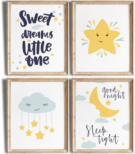 Nursery Set Art Prints (Set of 4) - Unframed - 8x10s | Sweet Dreams Little One | Perfect for Baby Room, Toddler Bedroom, or Playroom Decor | Cute and Whimsical Designs for Cozy and Dreamy Atmosphere