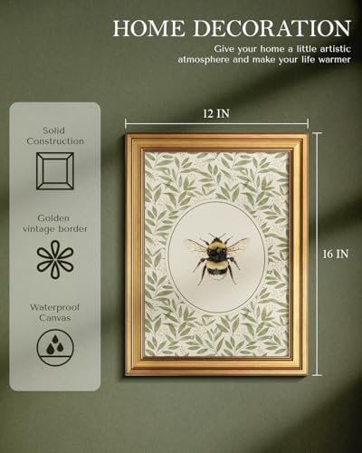WHASAYART Gold Framed Vintage Wall Art for Living Room, Animals Painting Prints Shelf Decor for Kitchen, Aesthetic Bedroom Wall Art, Best Gifts for Friends or Family - Bee 16L x 12W