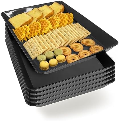 Serving Tray Platter, 6 Pcs Food Tray for Veggie Fruit Snack Dessert Cookie Cheese, Food Trays for Party Supplies Display, Plastic Platters for Serving Food, Large Trays, BPA Free