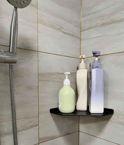 8 Inch Black Floating Corner Shelf Wall Mounted, Triangle Storage Shelf for Kitchen, Speakers, Wine, Decor & Small Electronics