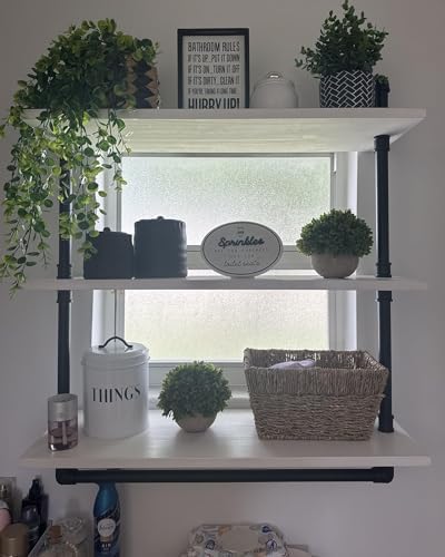30 inch Retro White Rustic Bathroom Shelves Farmhouse Pipe Wall Shelves