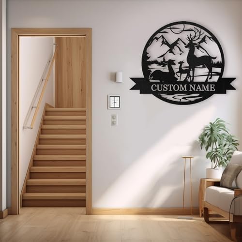 Dyoart Personalized Deer Metal Wall Art, Custom Family Name Cabin Sign | Custom Metal Signs Outdoor, Mountain Wall Decor for Modern Home Farmhouse Hanging Decorations, Deer Hunter Housewarming Gifts