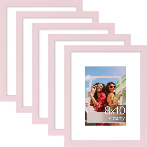 Vittanly 8x10 Picture Frames Set of 5, Wall or Tabletop Display, Pale Pink