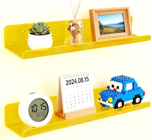 ROYALITA 2-Pack Acrylic Shelves Wall Mounted, 17 Inch Display Shelves