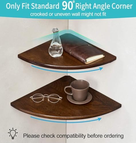 Corner Shelves, Floating Corner Shelf, Set of 3 Solid Oak Wood Corner Wall Shelves, Round End with Wire Hole Shelving for Small Plant for Bedroom Kitchen, Living Room (Size 9/10/12in)