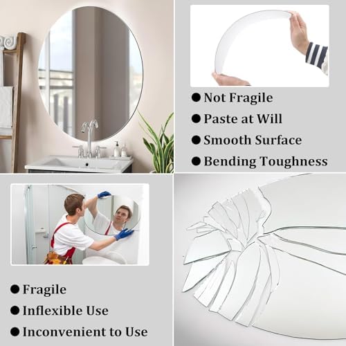 JUNEBRUSHS Oval Mirror, Acrylic Oval Bathroom Mirrors 17x14 Inchs | Unbreakable Frameless Wall-Mounted Mirrors, for Wall Bedroom Home Decor