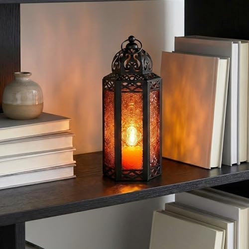 Vela Lanterns Decorative Indoor Moroccan Candle Holder, Amber, M, 12-Pack