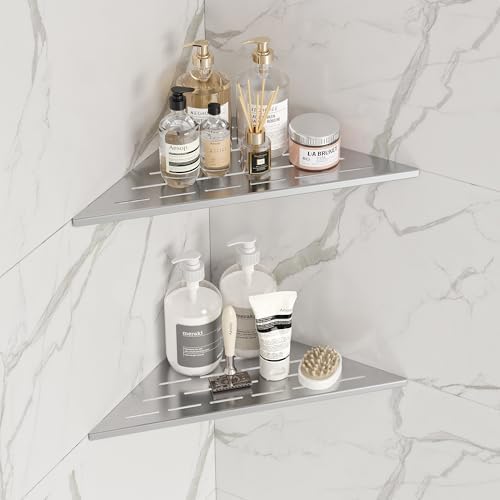 Neodrain 12 Inch Brushed Corner Wall Shelf for Tile Wall Insert, Set of 2