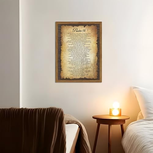 Bible Verses Wall Decor Vintage Psalm 91 Wall Art Framed 12x16 Inch | Christian Spiritual Canvas Prints, Faith Paintings, Serenity Prayer Religious Scripture Artwork for Church Prayer Room