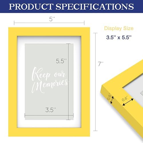 An&He 5x7 Picture Frame, Wooden Photo Frame with Tempered Glass for Tabletop or Wall Display, Modern Home Décor – Yellow
