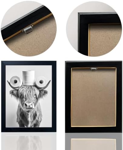 Funny Highland Cow Bathroom Wall Art with Toilet Paper on Head, Humorous Farmhouse Sign for Bathroom Decor, Rustic Black Framed Canvas Print for Restroom Toilet, Ready to Hang 12"x16"