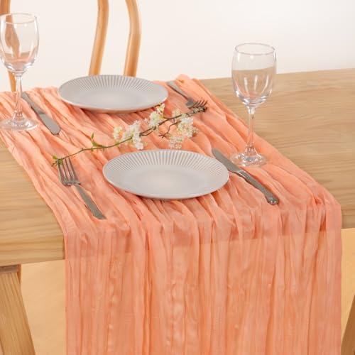 3 Pack Peach Pink Cheesecloth Table Runner 10ft Coral Sheer Gauze Decor