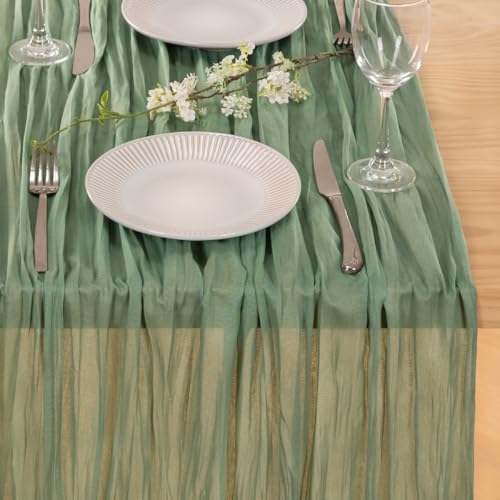 8 Pack Sage Green Cheesecloth Table Runner 10ft Boho Gauze Centerpiece