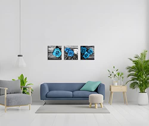 NAN Wind Blue Wall Decor for Living Room Blue Bathroom Accessories Black and White Canvas Wall Art Blue Rose Pictures Bedroom Decor Modern Painting Kitchen Home Decorations 20x20 3 Pcs/Set