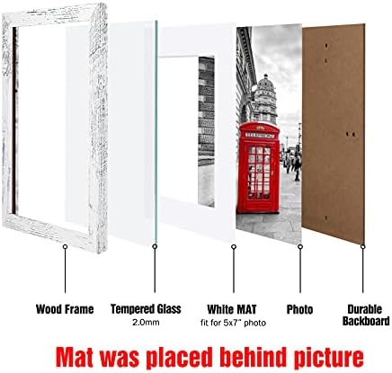 BAIJIALI 8x10 Picture Frame Distressed White Wood Pattern Set of 4 with Tempered Glass,Display Pictures 5x7 with Mat or 8x10 Without Mat, Horizontal and Vertical Formats for Wall and Table Mounting