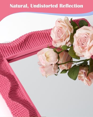 Cute Wall Mirror Decor for Girls Bedroom Dressing Room,Rose Pink | 14x12",Soft Velvet-like Touch,As Photo Backdrop,Funky Framed Vanity Mirrors for Hallway Entryway Home Office,Wavy Design