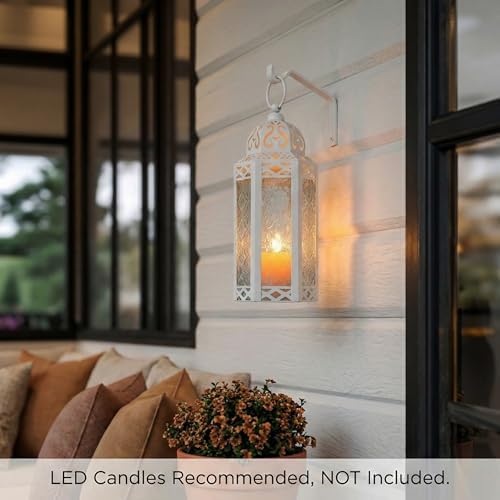 Vela Lanterns Decorative Indoor Moroccan Candle Holder, White, M, 2-Pack