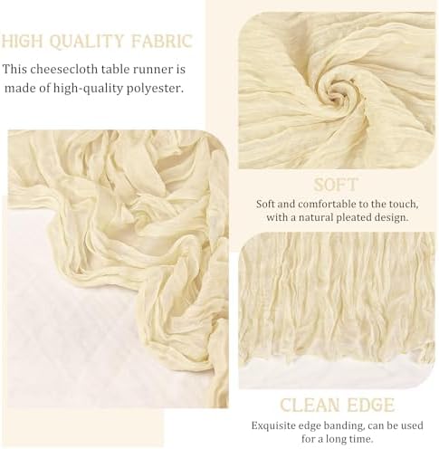 2 Pack 120 Inch Beige Cheesecloth Table Runner Boho Rustic Gauze Sheer Romantic 10 FT Long Cheese Cloth Table Runner for Bridal Baby Shower Wedding Party Birthday Holiday Home Easter Decor