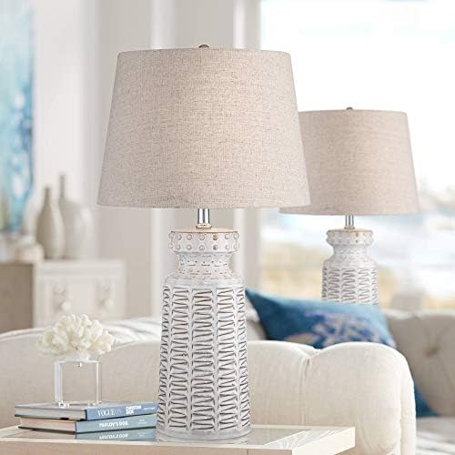 Helene 26" Tall Table Lamp Set of 2 White Glaze Ceramic Country