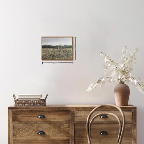 OIQArtOIQ Vintage Framed Wall Art Wildflower Field Meadow Canvas Art Prints Rustic Farmhouse Landscape Pictures Wall Decor Modern Cottagecore Paintings Artwork For Bedroom Bathroom Office Living Room