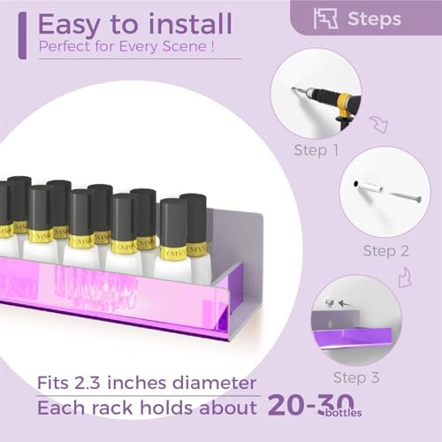 4 Pack 15 Inch Purple Reflective Acrylic Floating Wall Shelves