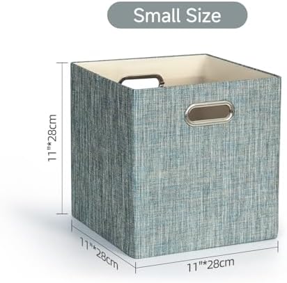 Posprica Storage Basket Bins,13×13×13 Foldable Storage Boxes Fabric Drawer Cubes for Closet Shelf Cabinet Bookcase - Set of 4,Teal