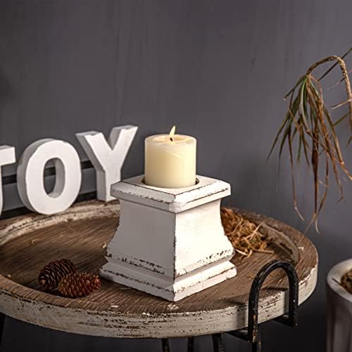 SOFE Handmade Shabby Farmhouse Wooden Pillar Candle Holders, 6 × 6 Inches