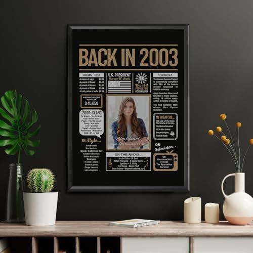 Personalized 22nd Birthday Party Decorations Men, Women, Him, Her - Custom Gifts Idea For 22 Years Old, Back In The Year You Born Newspaper For 22nd Birthday Poster No Frame Black Gold