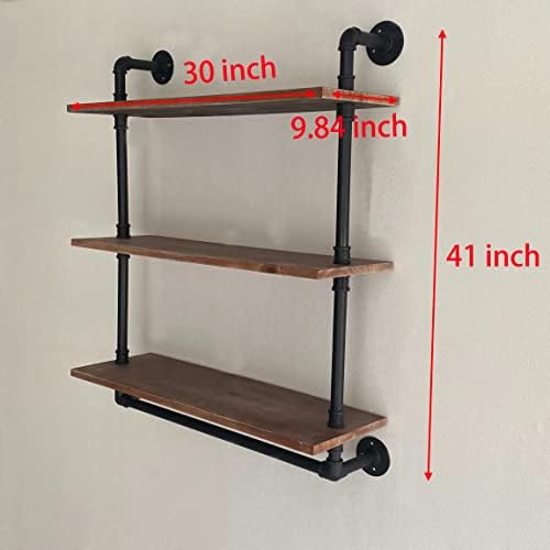 ROGMARS Industrial Floating Pipe Wall Shelves with Towel Rack 30 Inch