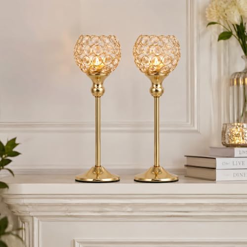 Gold Crystal Candle Holders Set of 2