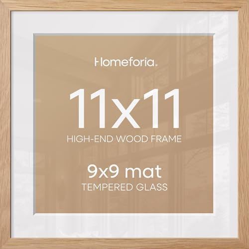 Homeforia 11x11 Natural Oak Picture Frame, High-End Wood, 9x9 Mat, Glass