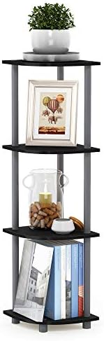 Furinno Turn-N-Tube Corner Shelf, 4-Tier Corner Bookshelf, Display Storage Shelves with Open Shelves, for Organization and Storage, Living Room, Home Office, Garage, Black
