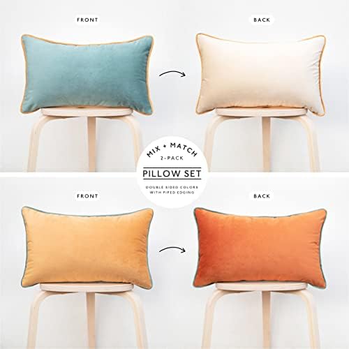 MONDAY MOOSE Decorative Throw Pillow Covers Cushion Cases, Set of 2 Soft Velvet Modern Double-Sided Designs, Mix and Match for Home Decor, Pillow Inserts Not Included (12x20 inch, Orange/Teal)
